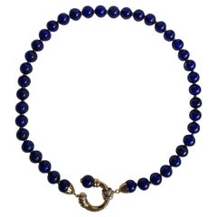 18 Karat Yellow Gold and Sodalite with Diamonds Necklace