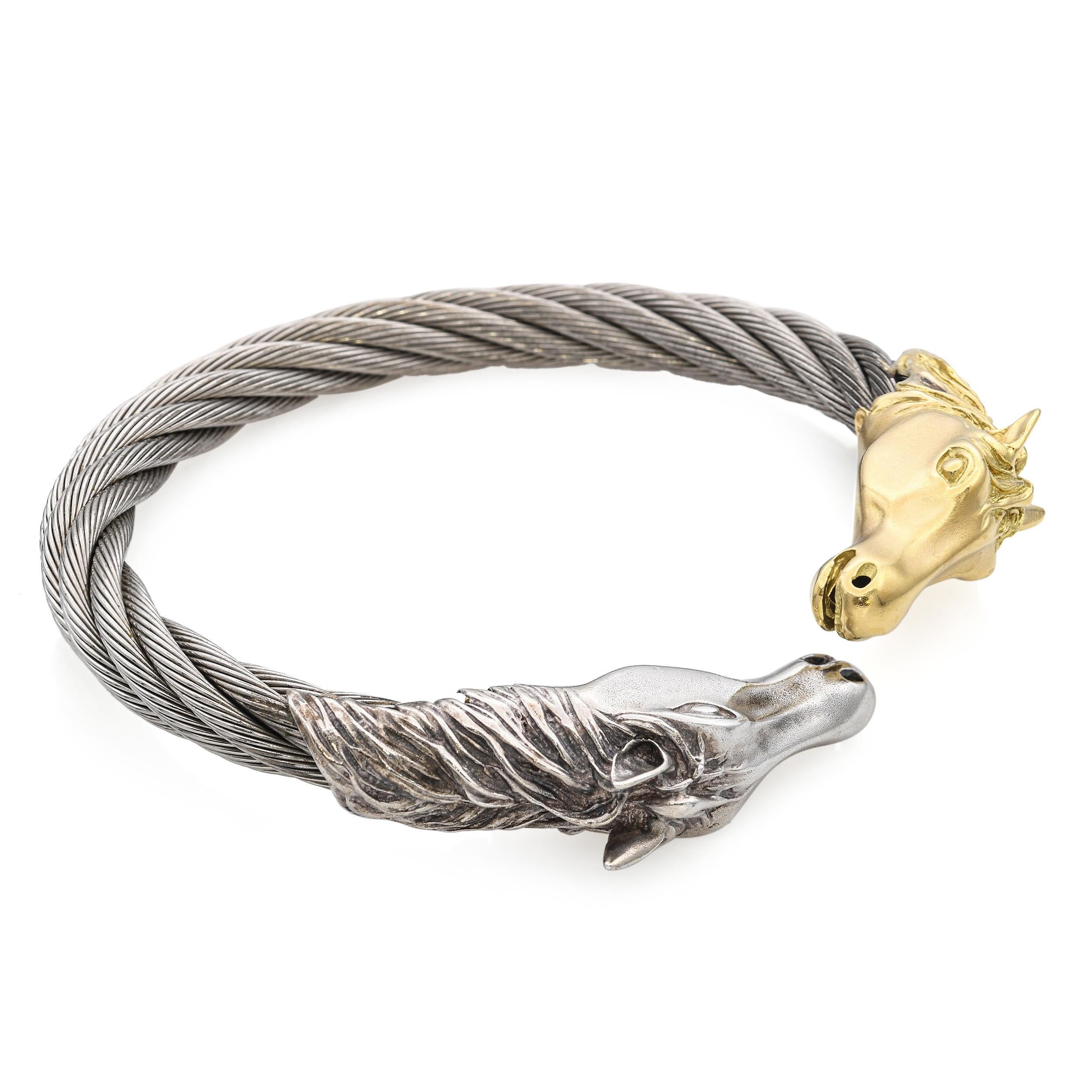 Armband aus 18k Gelbgold und Sterlingsilber mit doppeltem Pferdekopf für Damen oder Herren im Angebot
