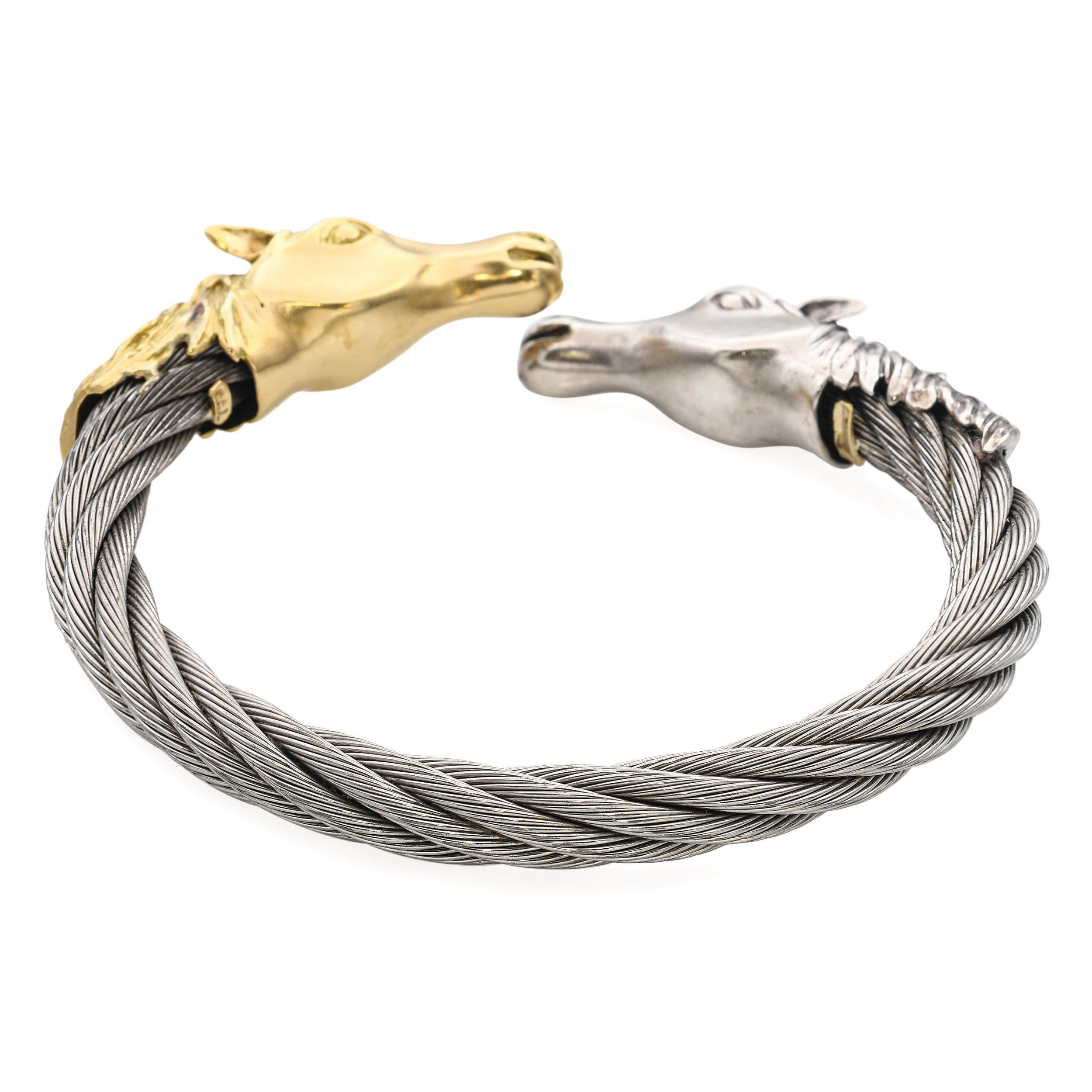 Armband aus 18k Gelbgold und Sterlingsilber mit doppeltem Pferdekopf im Angebot 1