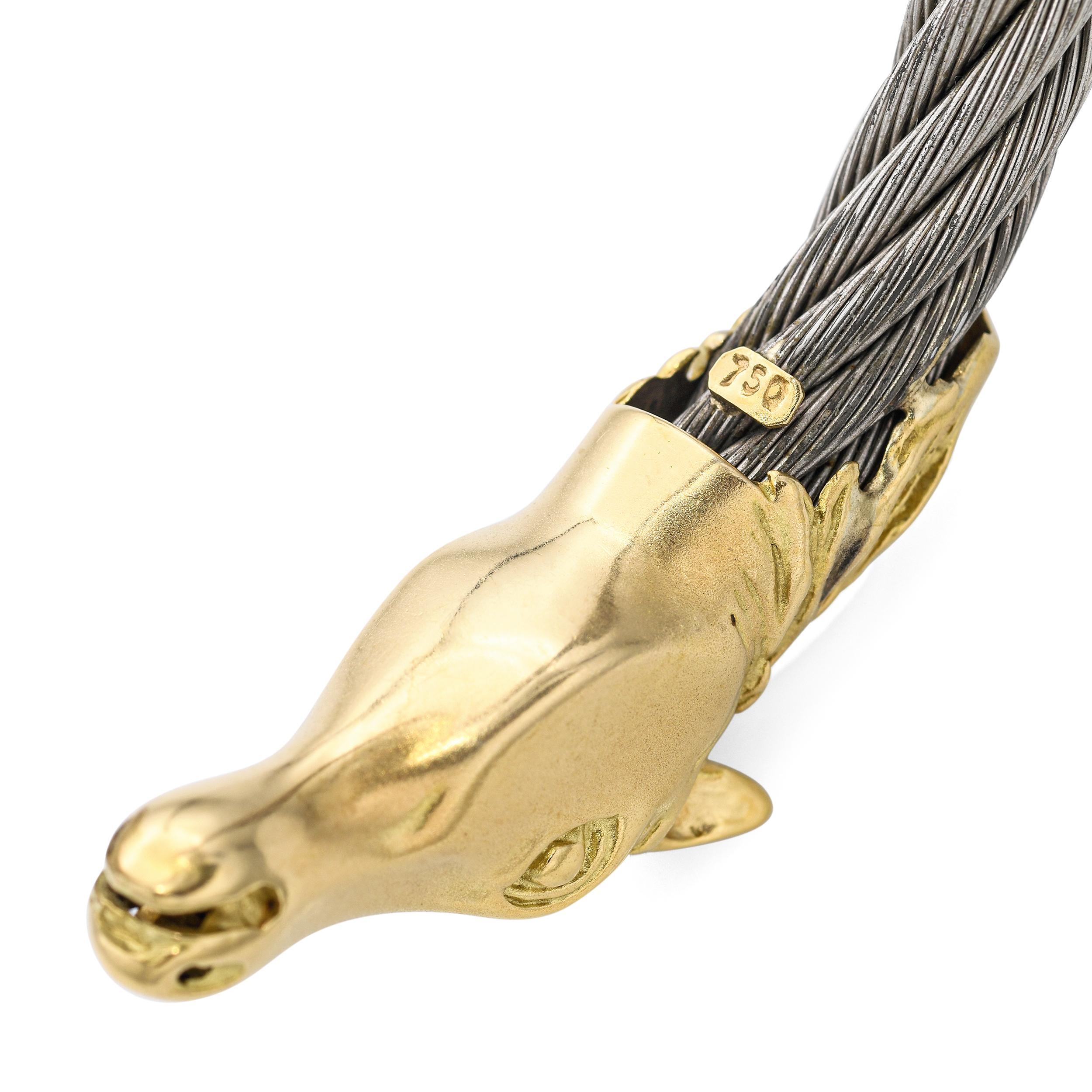 Armband aus 18k Gelbgold und Sterlingsilber mit doppeltem Pferdekopf im Angebot 2