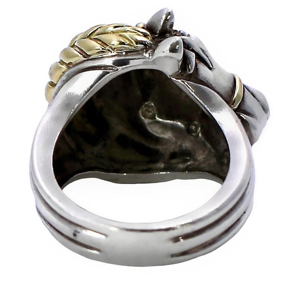 Modern 18K Yellow Gold and Sterling Silver Horse Motif Ring by Nancy and David