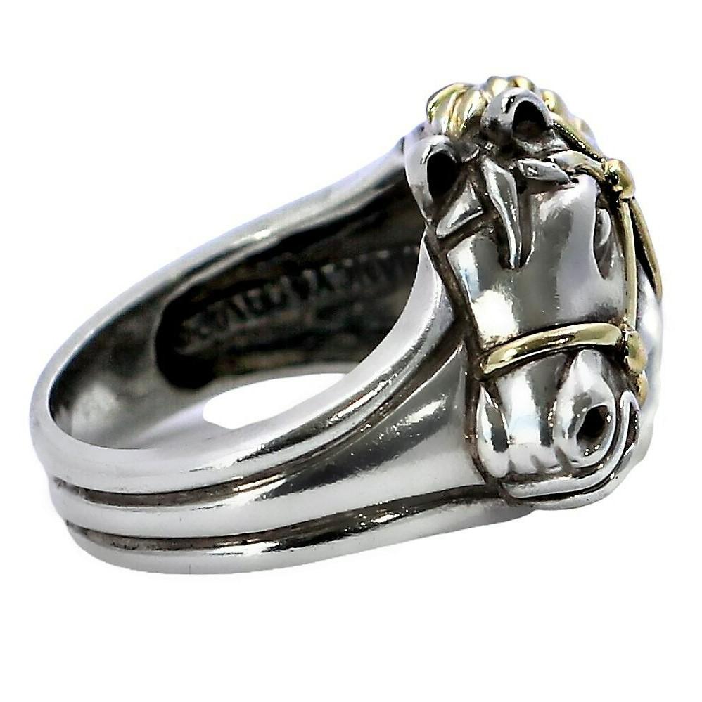 18K Yellow Gold and Sterling Silver Horse Motif Ring by Nancy and David In Good Condition In Palm Beach, FL