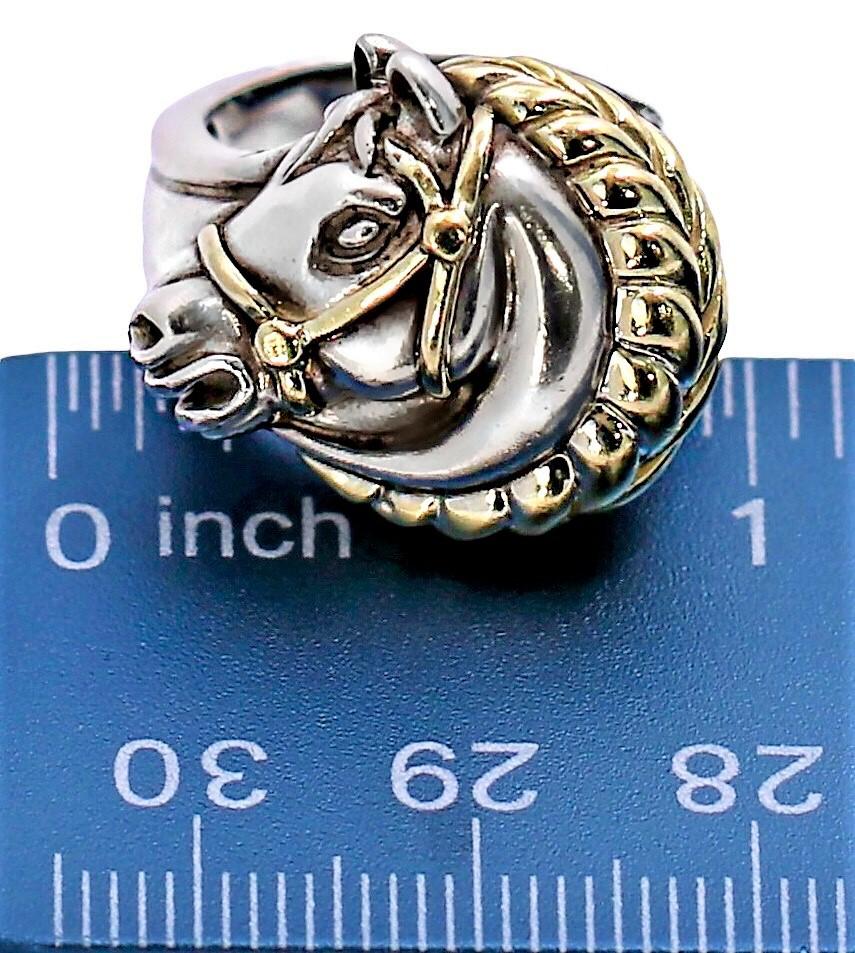 Women's or Men's 18K Yellow Gold and Sterling Silver Horse Motif Ring by Nancy and David