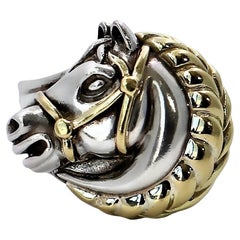 18K Yellow Gold and Sterling Silver Horse Motif Ring by Nancy and David