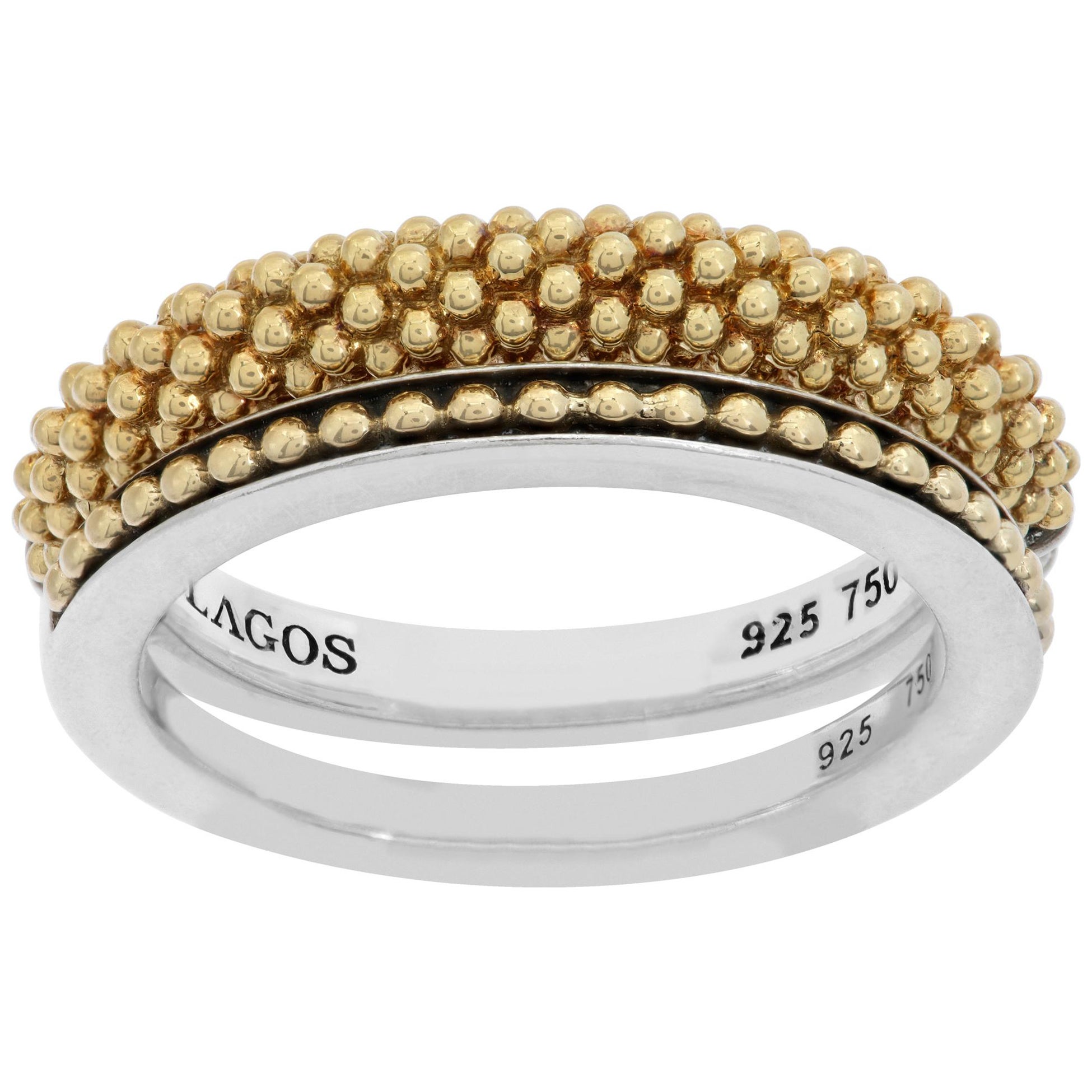 18K yellow gold and sterling silver Lagos "Caviar" 2 rings set