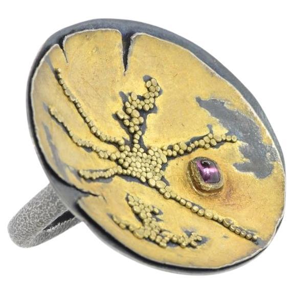 18K Yellow Gold and Sterling Silver Modernist ring by Harold O'Connor, c. 2000 For Sale