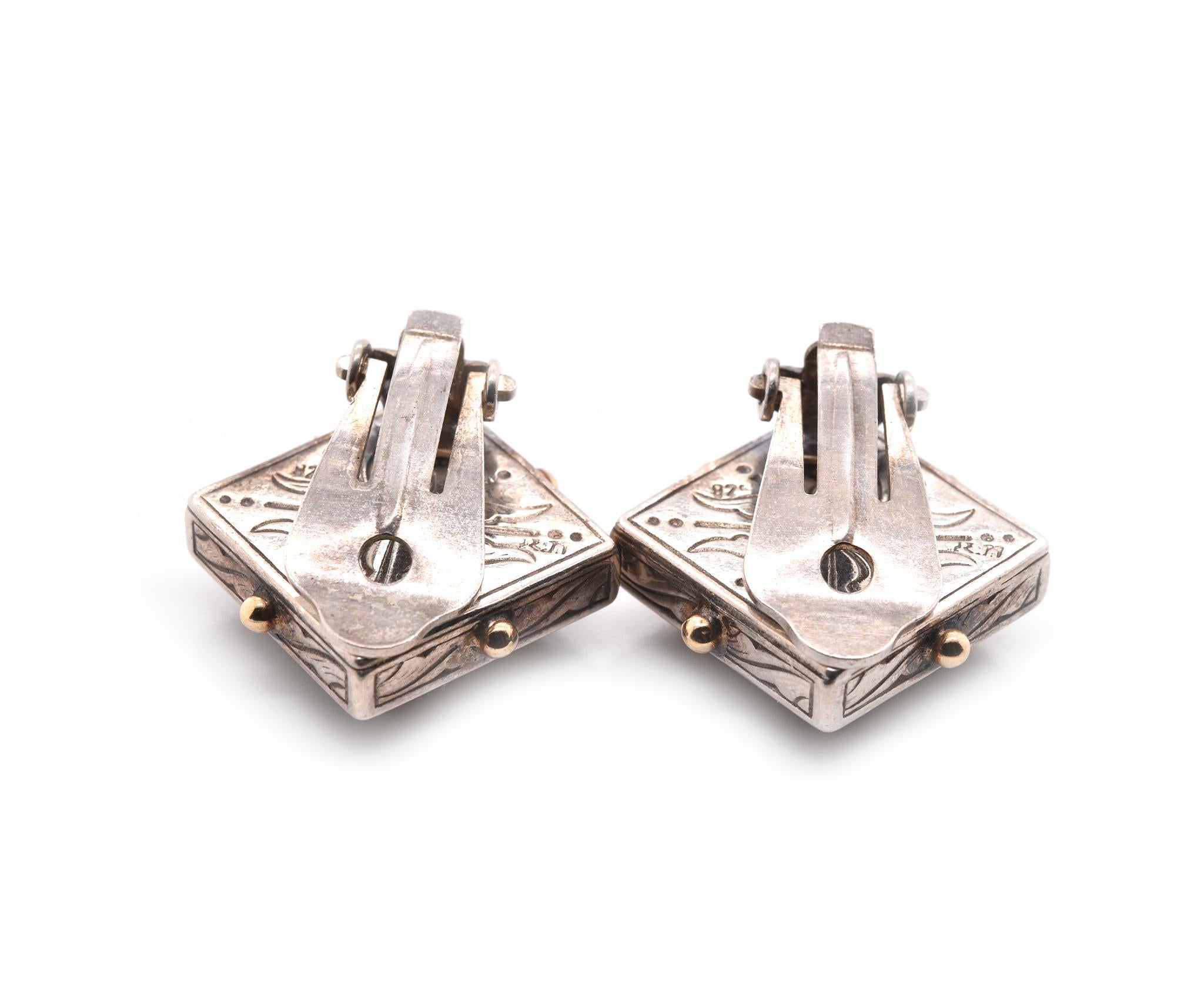 Women's or Men's Stephen Dweck 18 Karat Yellow Gold and Sterling Silver MOP Clip-On Earrings For Sale