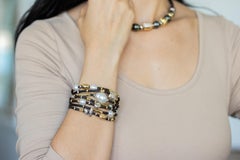 18K Yellow Gold and Sterling Silver Seven-Strand Bracelet with Freshwater Pearls