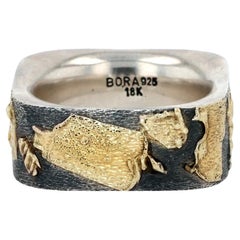 18K Yellow Gold and Sterling Silver Texture Band by Bora