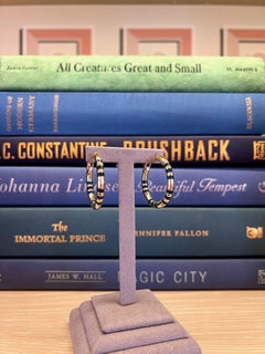 18k Yellow Gold and Teal Enamel Hoop Earrings