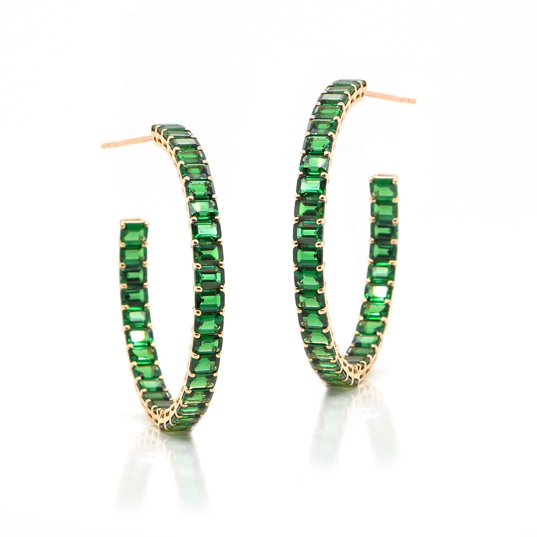 Octagon Cut 18K Yellow Gold And Tsavorite Loop Earrings 14.20 ct. For Sale
