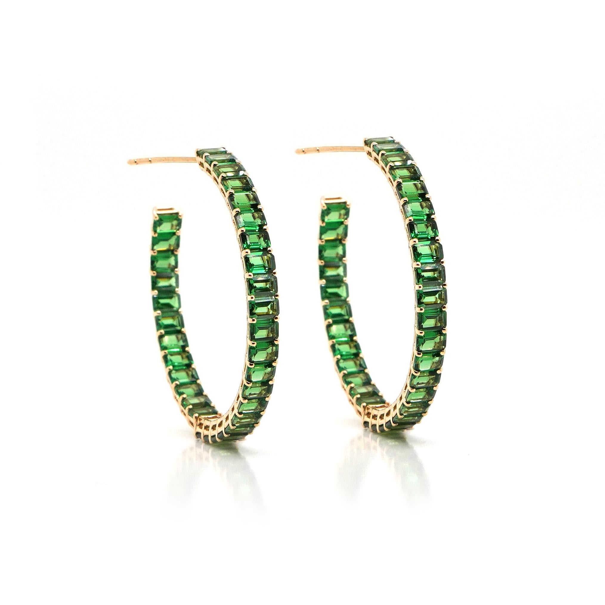 Octagon Cut 18K Yellow Gold And Tsavorite Loop Earrings 14.80 ct. For Sale