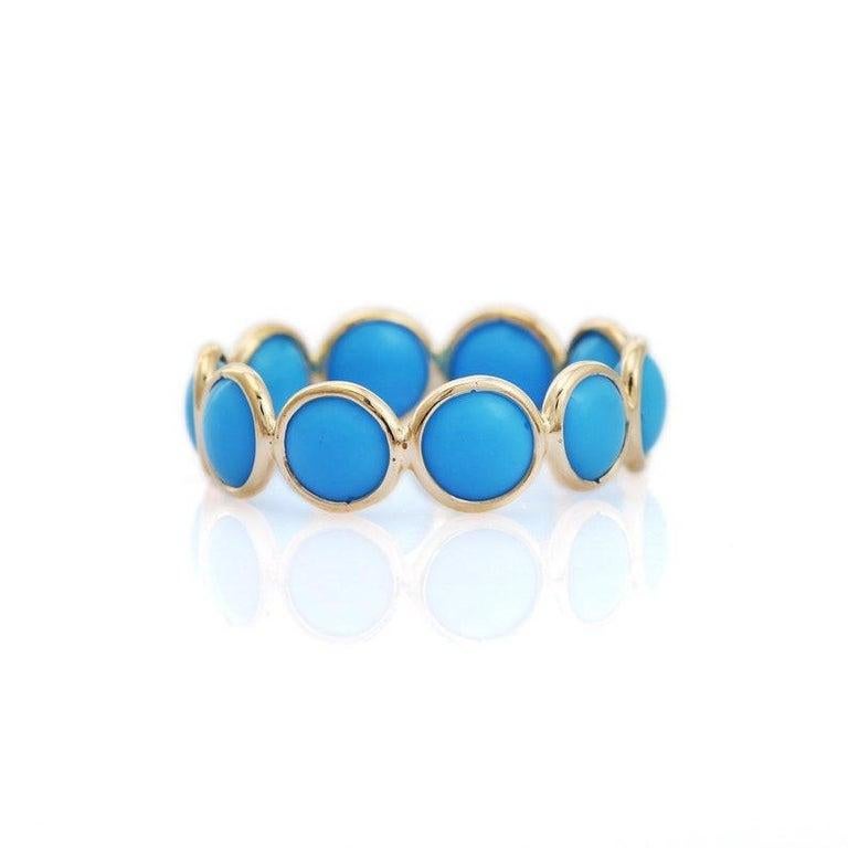 For Sale:  18K Yellow Gold Turquoise Eternity Band Ring 2