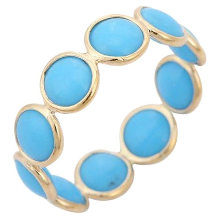 For Sale:  18K Yellow Gold Turquoise Eternity Band Ring 5