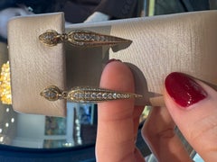 18K Yellow Gold and White Diamond Leaf Earrings