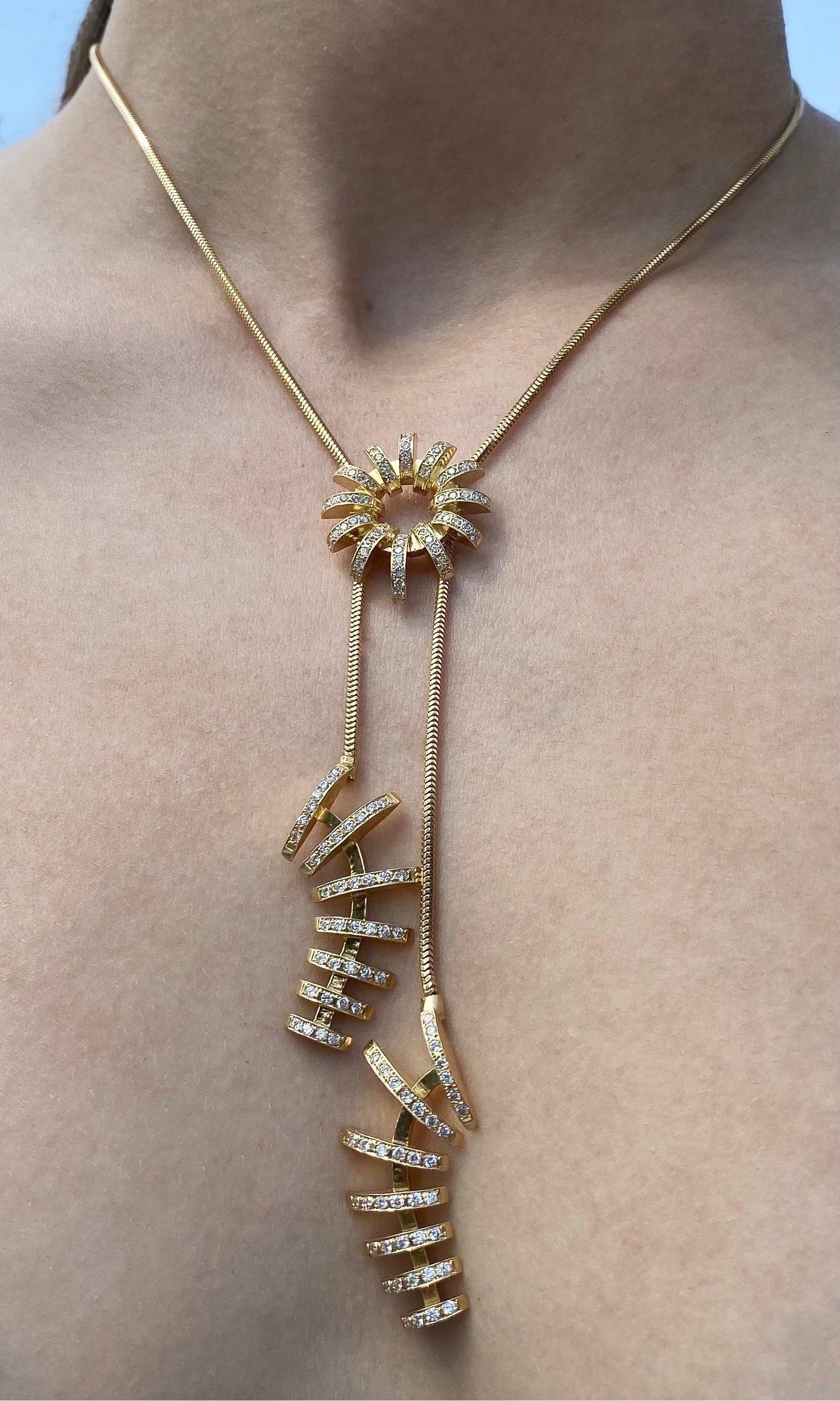 Brilliant Cut Maria Kotsoni- Contemporary 18K Yellow Gold & White Diamond Sautoir Necklace,  For Sale