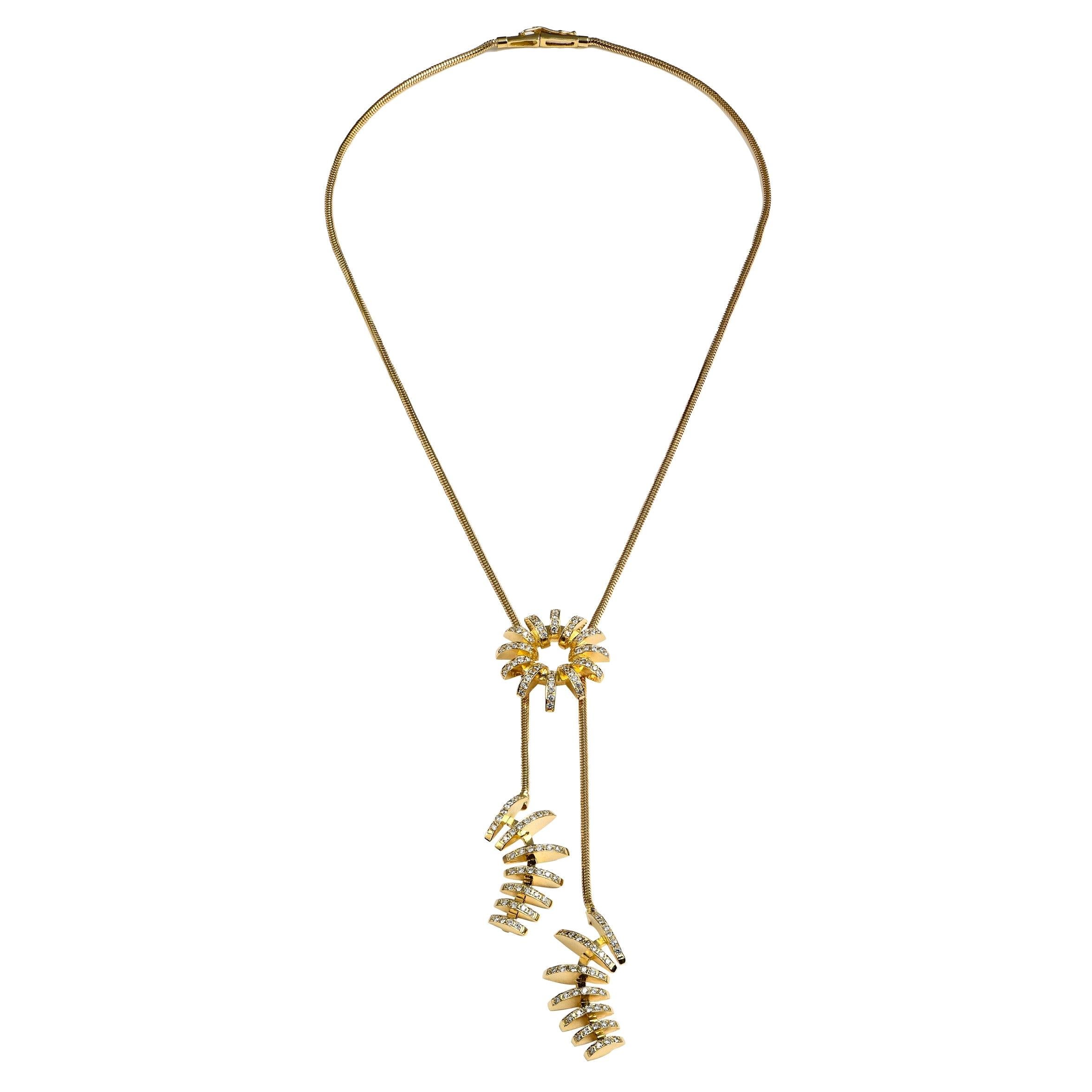 Maria Kotsoni- Contemporary 18K Yellow Gold & White Diamond Sautoir Necklace,  For Sale