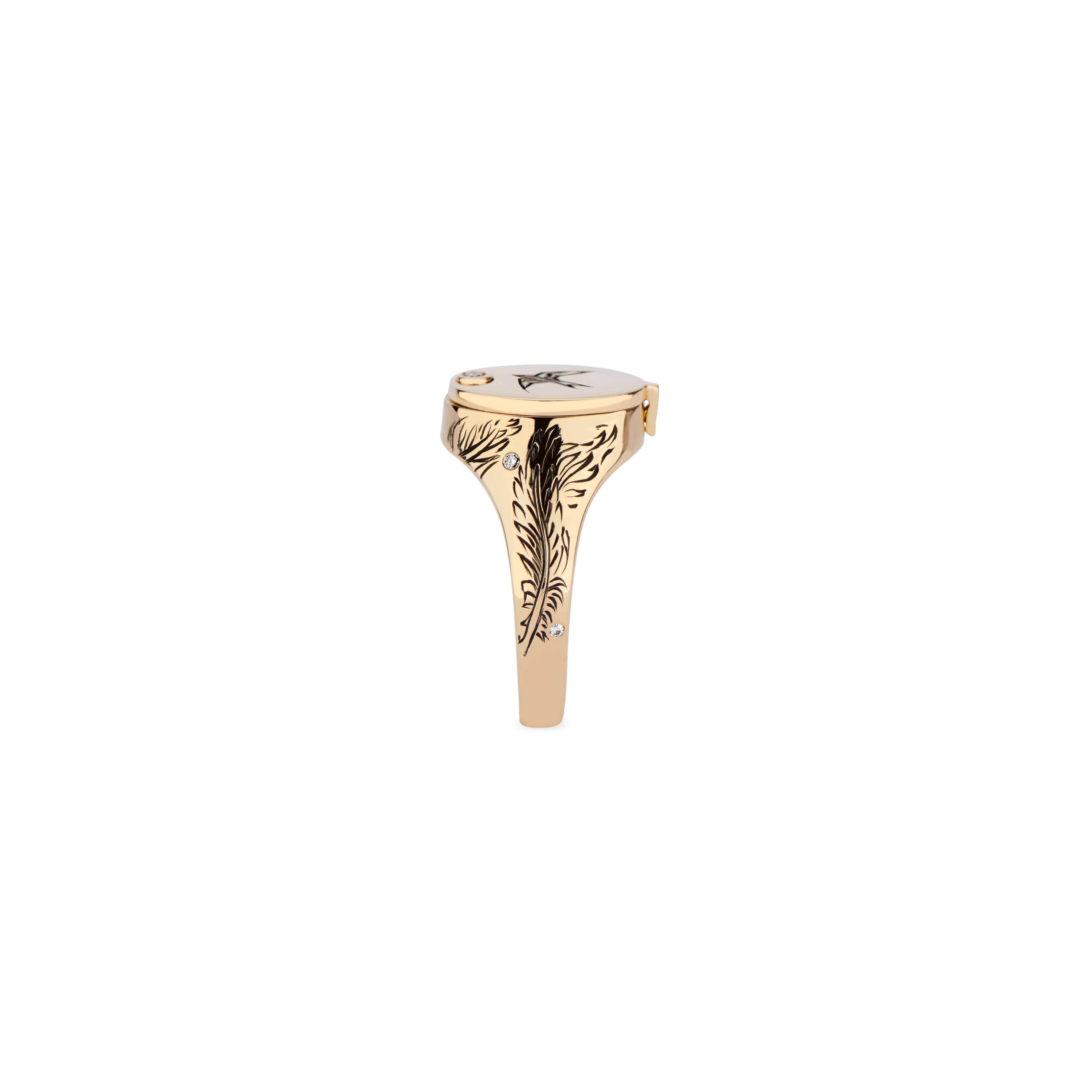 Victorian 18 Karat Yellow Gold and White Diamond Nightingale Conservatory Signet Ring For Sale