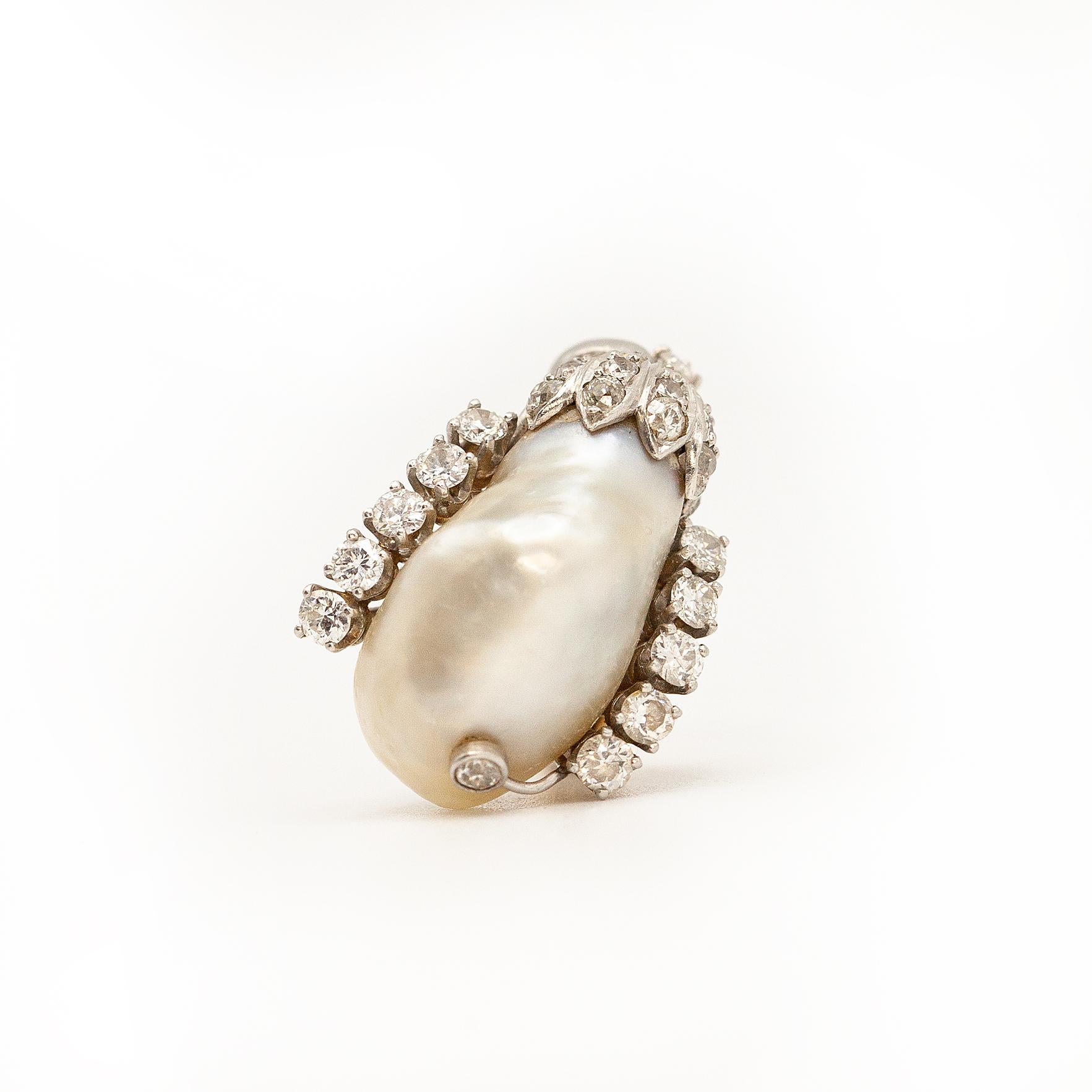 18K YG and WG GIA Certified Natural Pearl Diamond Ring For Sale 9