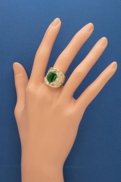 18K Yellow Gold and White Gold Jadeite Jade Diamond Cocktail Ring