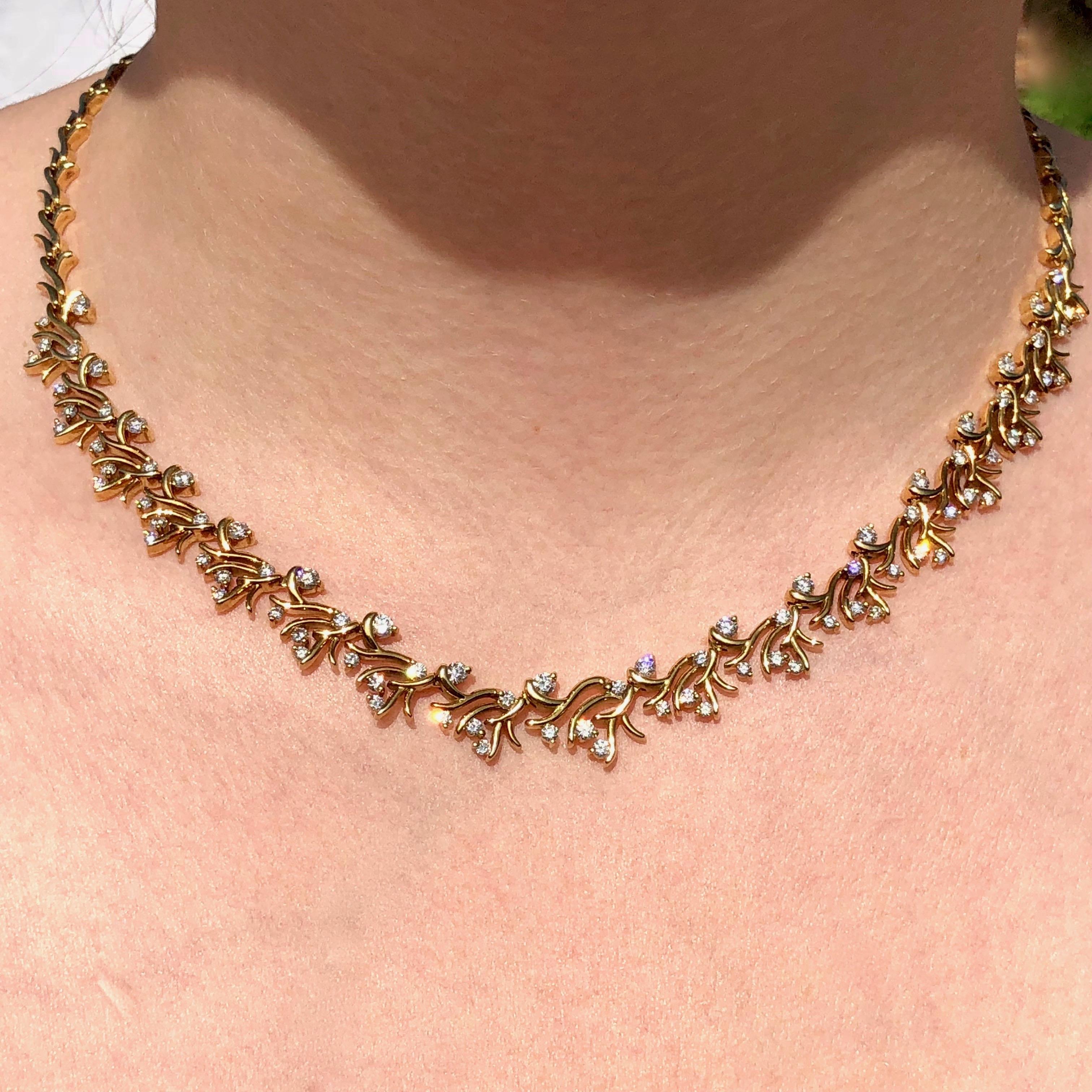 18k Yellow Gold and White Round Brilliant Cut Diamond Collar Necklace Jose Hess For Sale 4