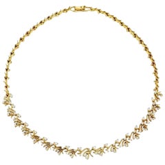 18k Yellow Gold and White Round Brilliant Cut Diamond Collar Necklace Jose Hess