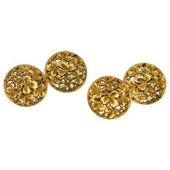18K Yellow Gold Antique Clover Cuff Links