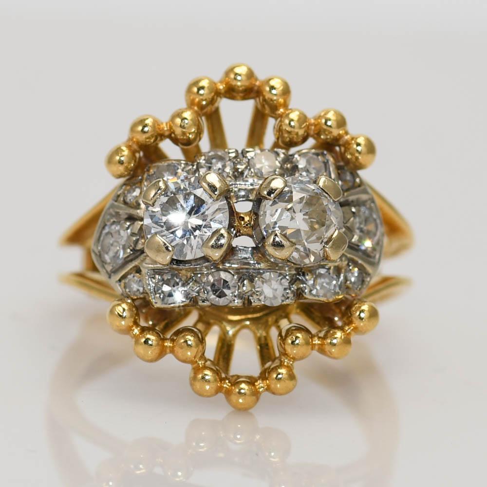18K Yellow Gold Antique Diamond Ring 1.00ct In Excellent Condition For Sale In Laguna Beach, CA