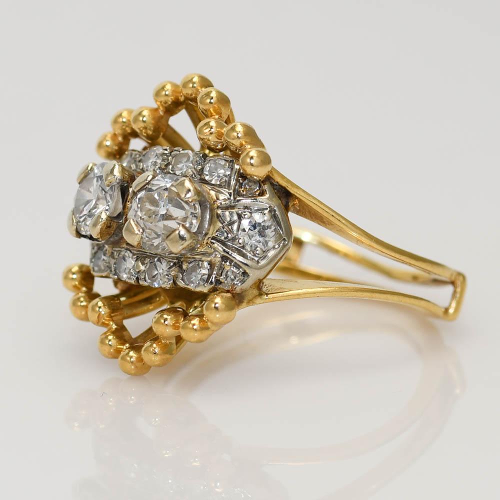 Women's or Men's 18K Yellow Gold Antique Diamond Ring 1.00ct For Sale