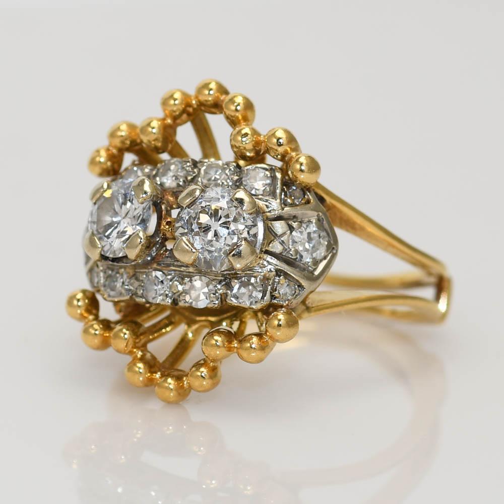 18K Yellow Gold Antique Diamond Ring 1.00ct For Sale 1