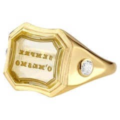 Antiker Intaglio-Siegelring aus 18-karätigem Gelbgold mit Diamanten