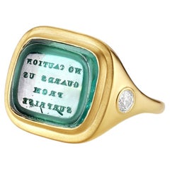 Antiker Intaglio-Siegelring aus 18-karätigem Gelbgold mit Diamanten