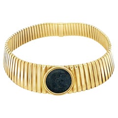 18k Yellow Gold Antique Roman Bronze Coin Tubogas Necklace