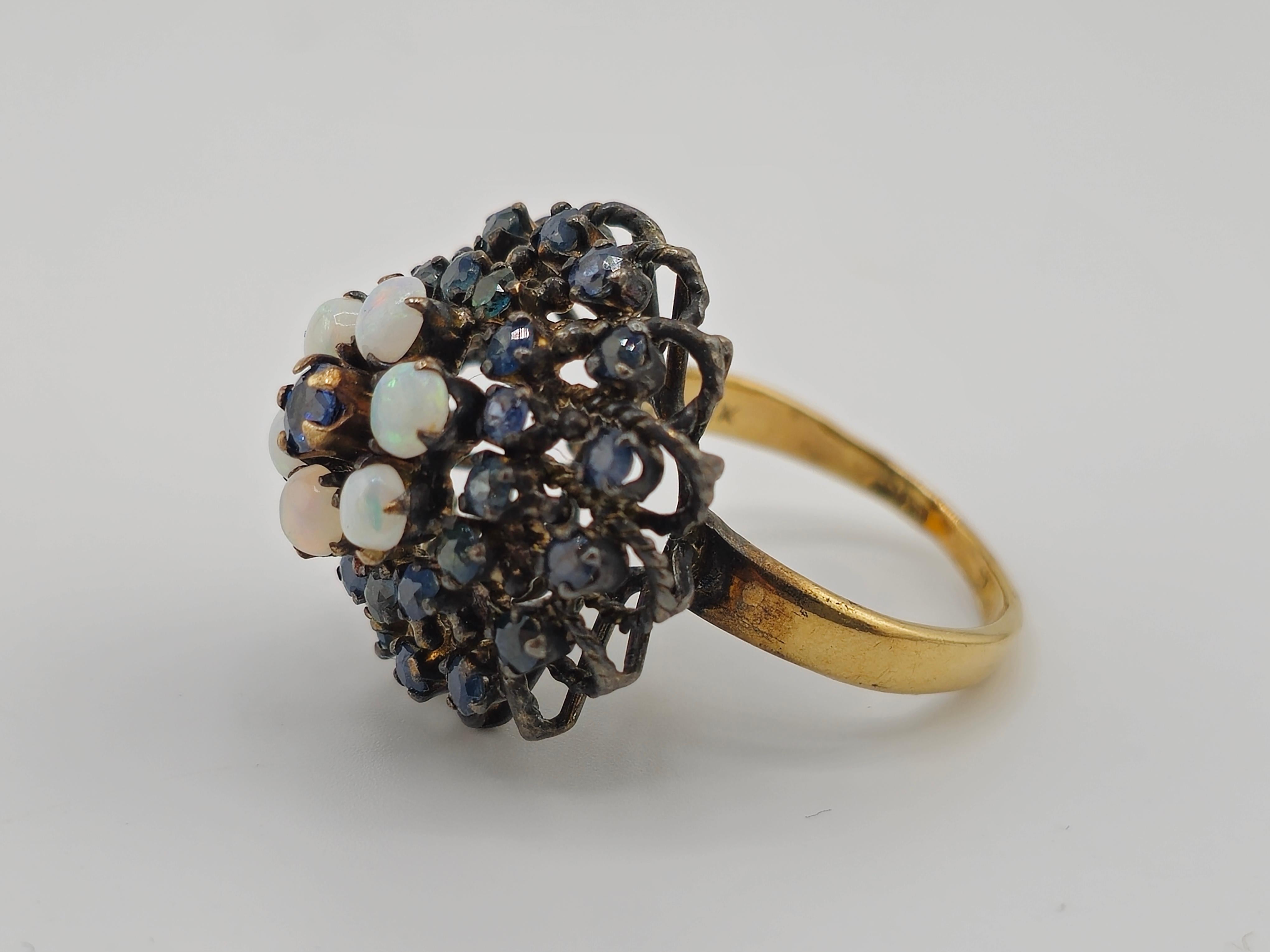 18K Yellow Gold Antique Sapphire & Opal Ring In Good Condition For Sale In Media, PA