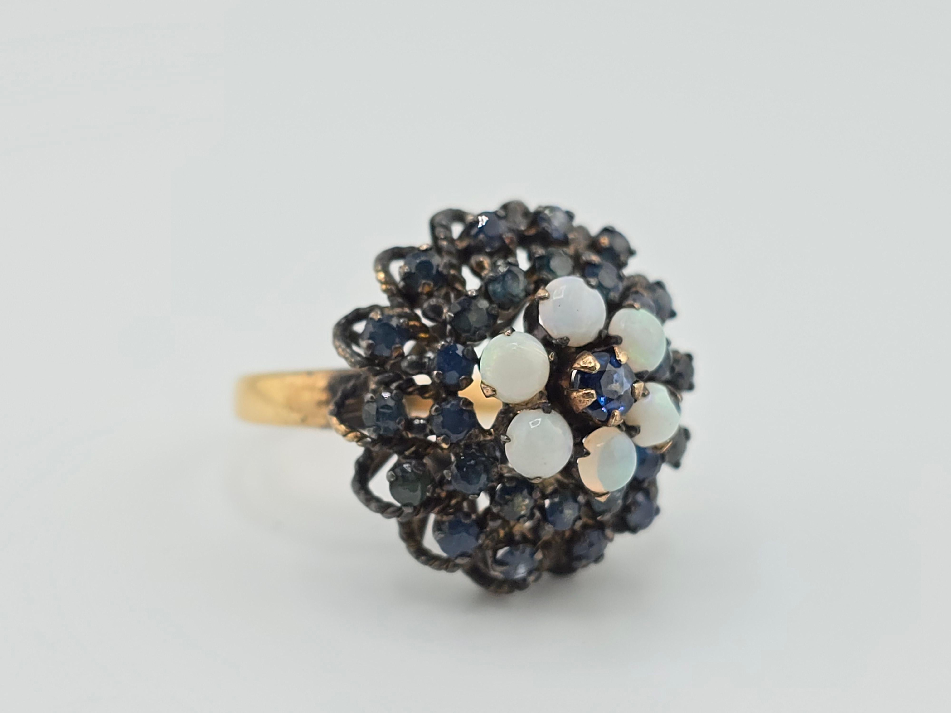 18K Yellow Gold Antique Sapphire & Opal Ring For Sale 3