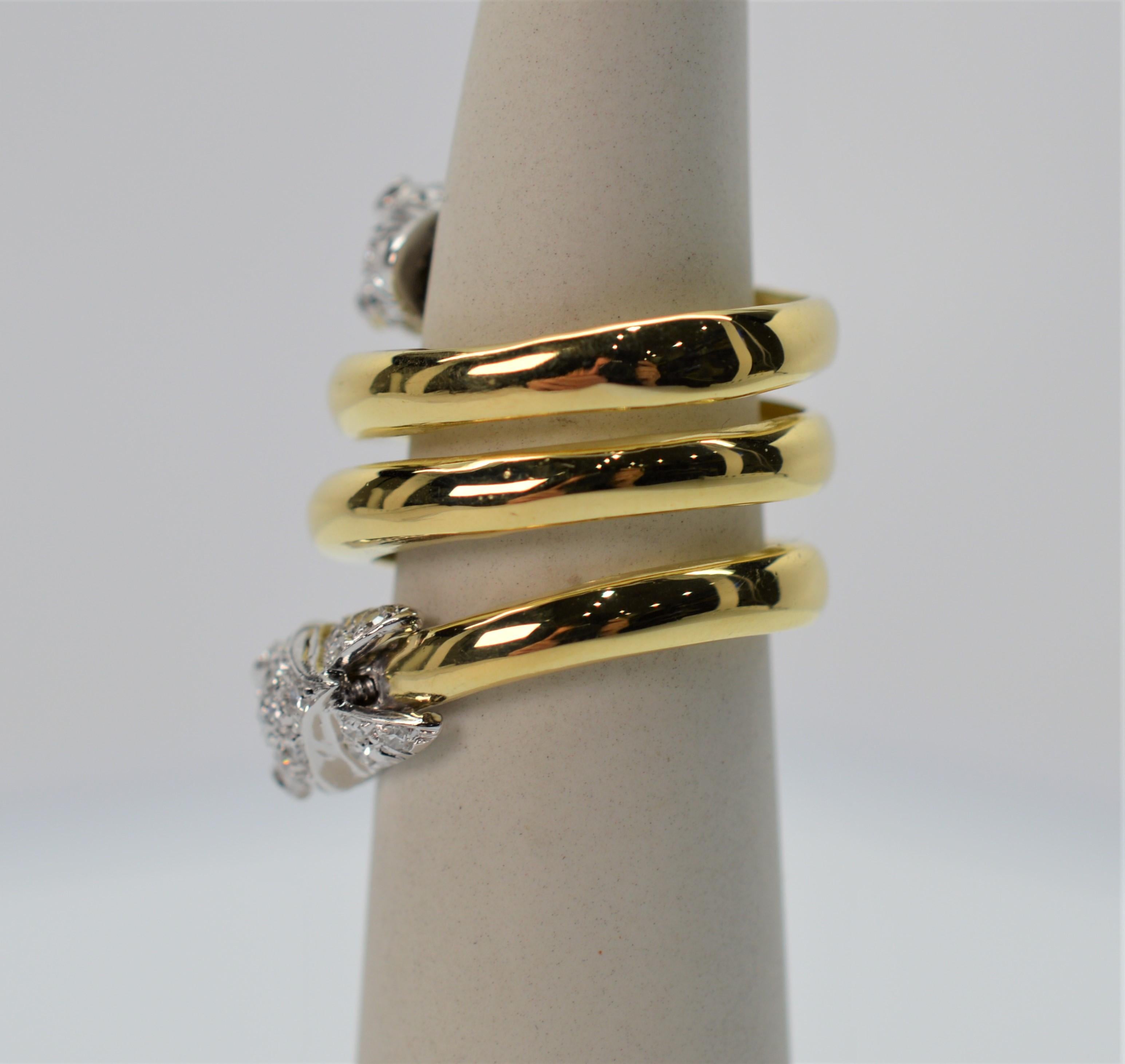 Round Cut 18 Karat Yellow Gold Antique Serpent Ring w Diamond Emerald Accents