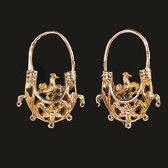 18k Yellow Gold Antique Sicilian Boat Jewelry Earrings
