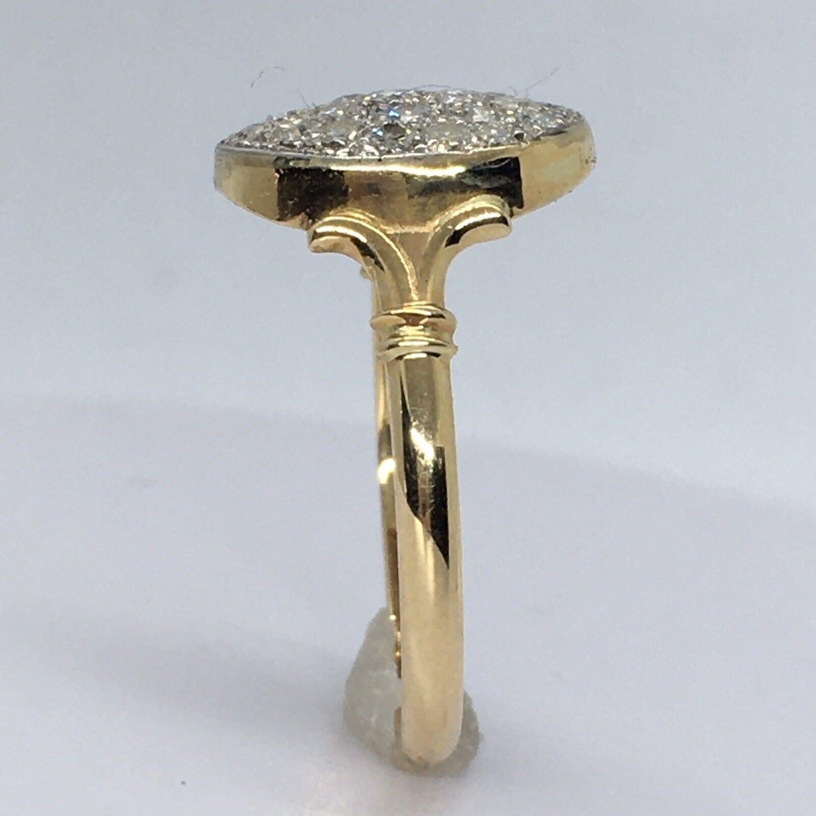 Art Deco 18k Yellow Gold Antique Silver Top 1/2 Carat Diamond Pave Set Ring Size 7.5 For Sale