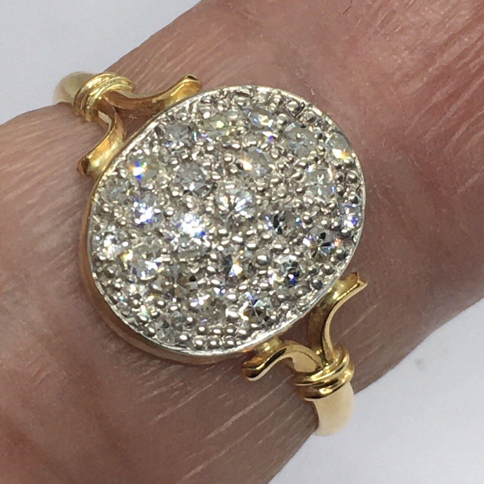 18k Yellow Gold Antique Silver Top 1/2 Carat Diamond Pave Set Ring Size 7.5 In Good Condition For Sale In Los Angeles, CA