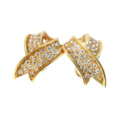 18k Yellow Gold Approx. 1.17ctw Diamond Ribbon Earrings