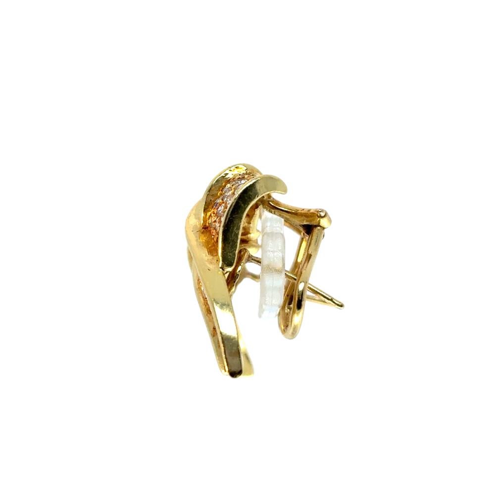 Taille ronde Boucles d'oreilles ruban en or jaune 18 carats avec diamants d'environ 1,17 carat en vente