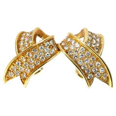 18k Yellow Gold Approx. 1.17ctw Diamond Ribbon Earrings