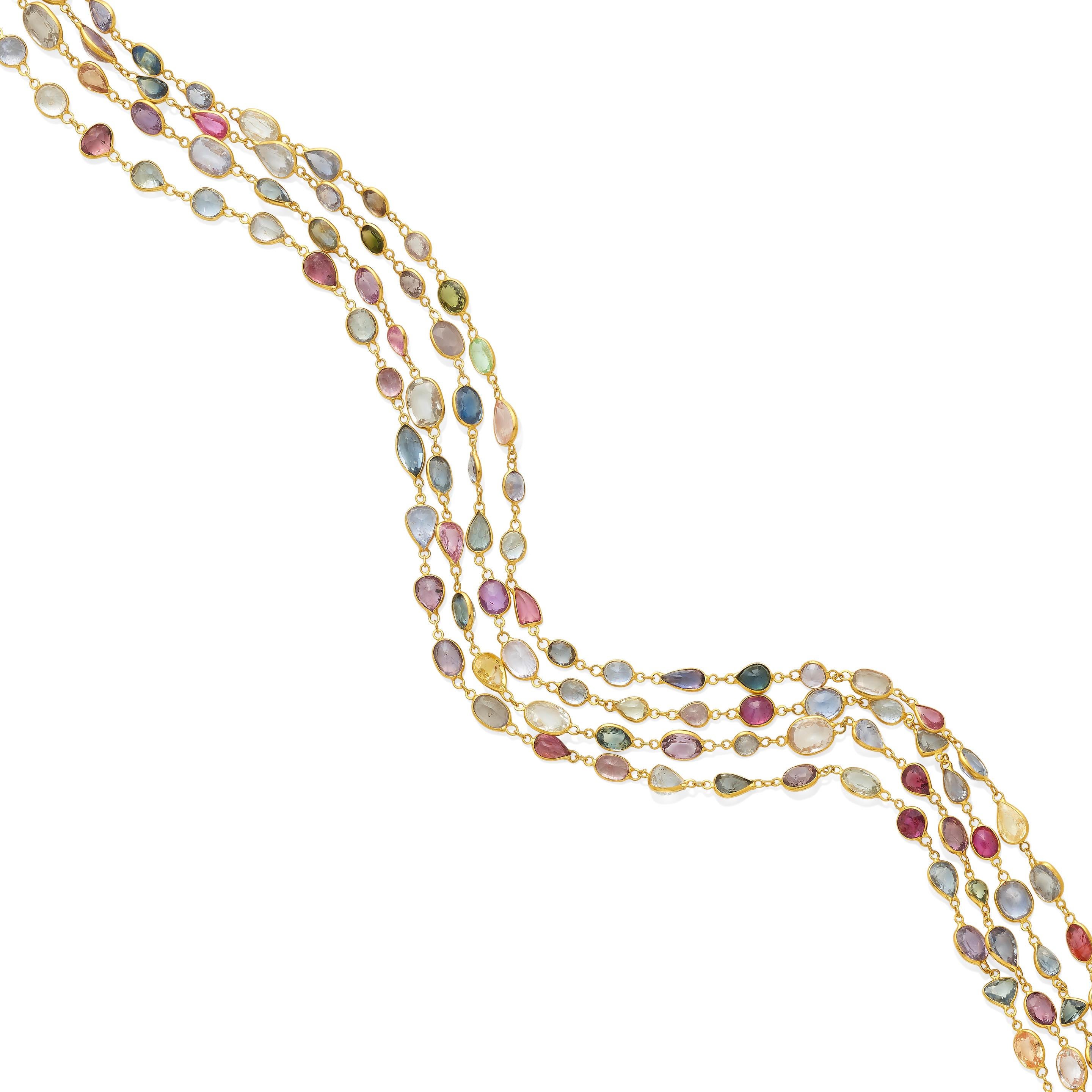 Collana A Link in oro giallo 18k con zaffiro multicolore da 120 carati circa 76