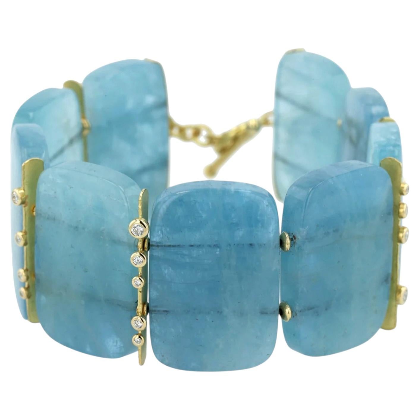 Bracciale in oro giallo 18 carati con acquamarina e diamanti di Barbara Heinrich in vendita
