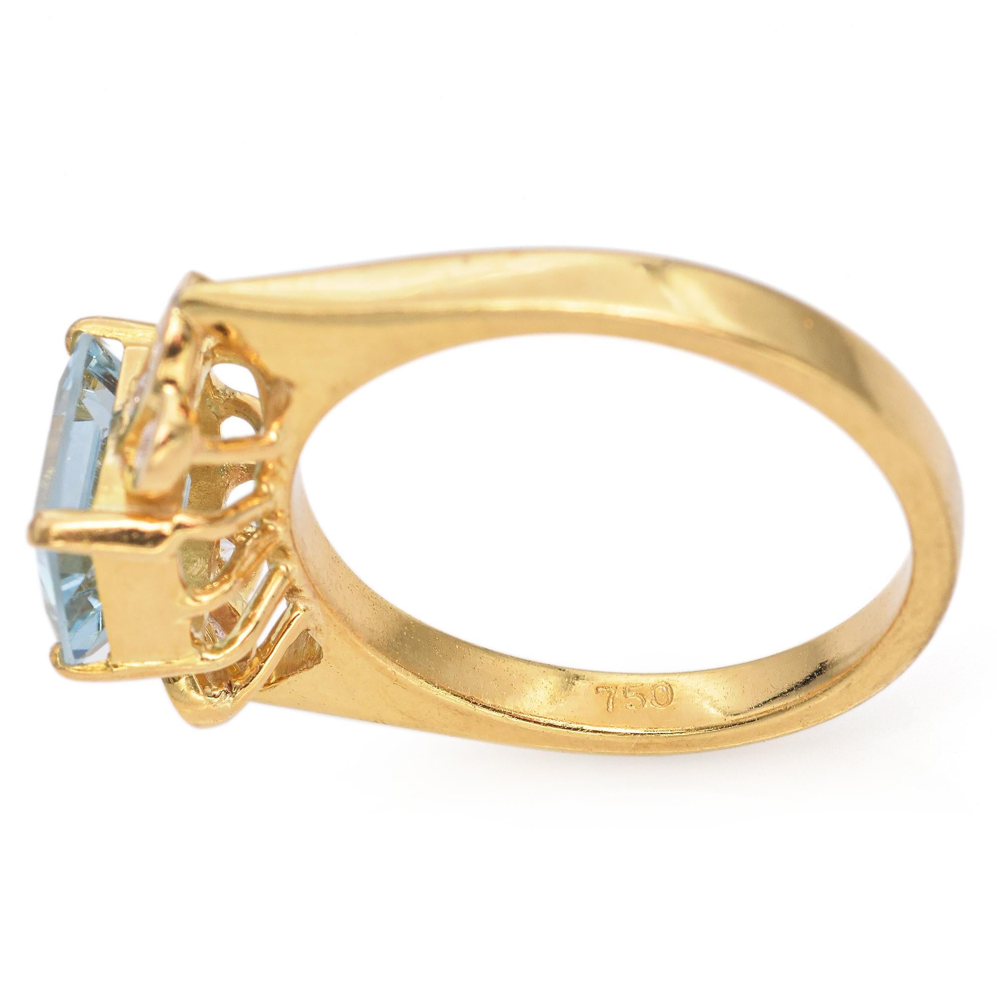 Women's 18K Yellow Gold Aquamarine and Diamond Ring