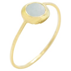 18k Yellow Gold Aquamarine Cabochon Boho Chic Stackable Green Ring Intini Jewels