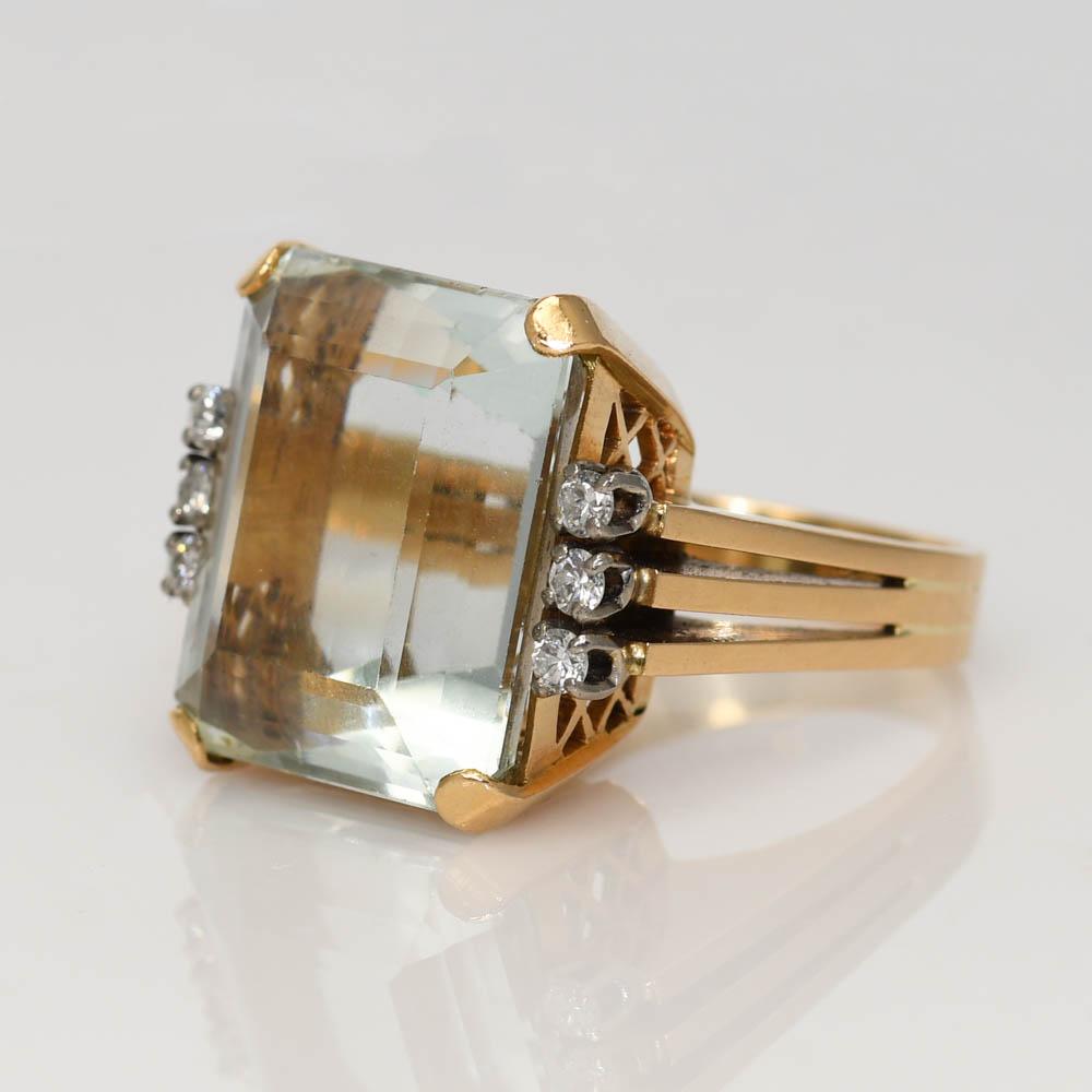 Bague en or jaune 18 carats aigue-marine et diamants en vente 1