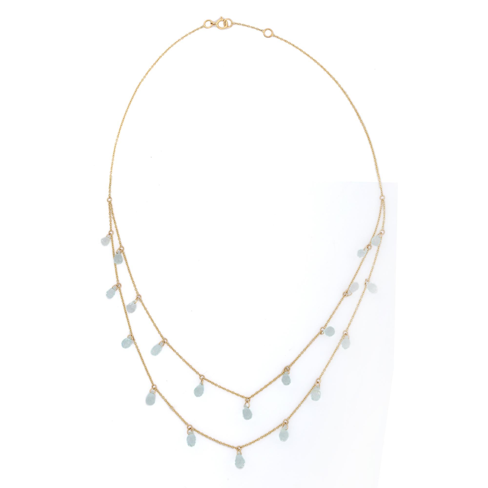 Modern 18K Yellow Gold Aquamarine Drop Necklace For Sale