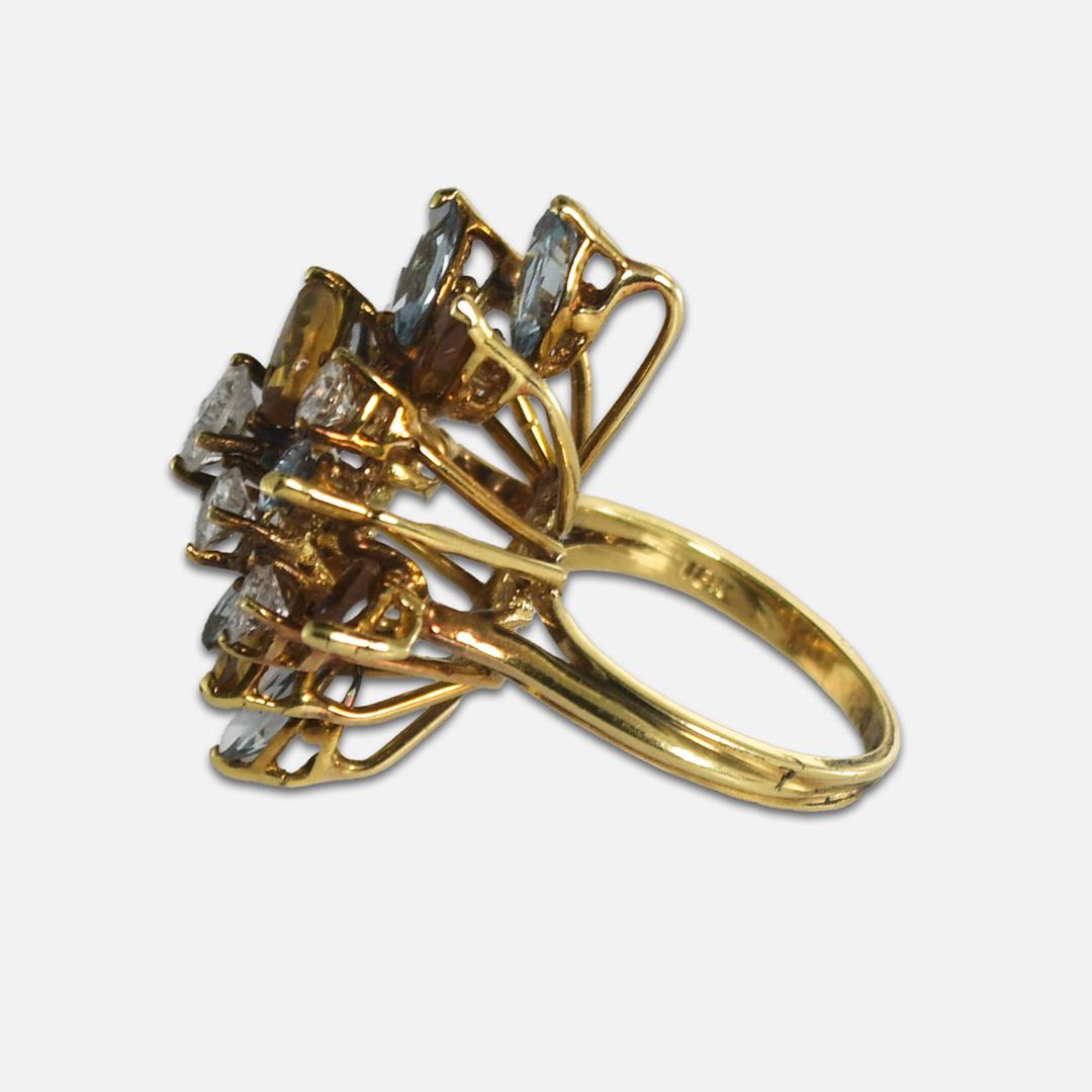 Women's or Men's 18K Yellow Gold Aquamarine, Golden Beryl, and Diamond Cocktail Ring For Sale