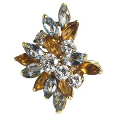 Cocktailring aus 18 Karat Gelbgold mit Aquamarin, goldenem Beryll und Diamanten